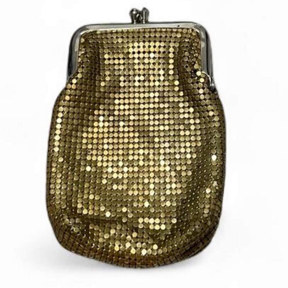 vintage gold sequin mesh coin purse with silver clasp closure